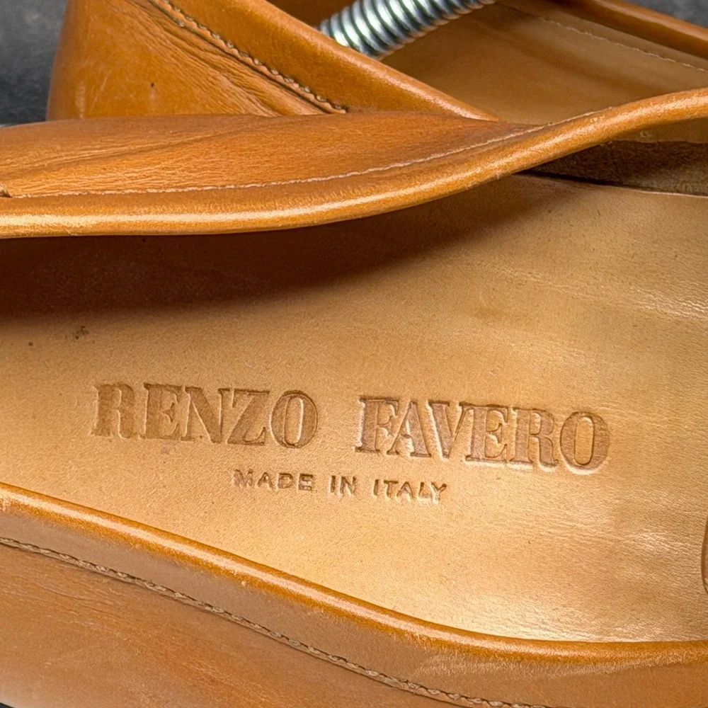 Renzo Favero Penny Loafers Mens 12 Tan Beige Two-Tone Leather Handcrafted Italy